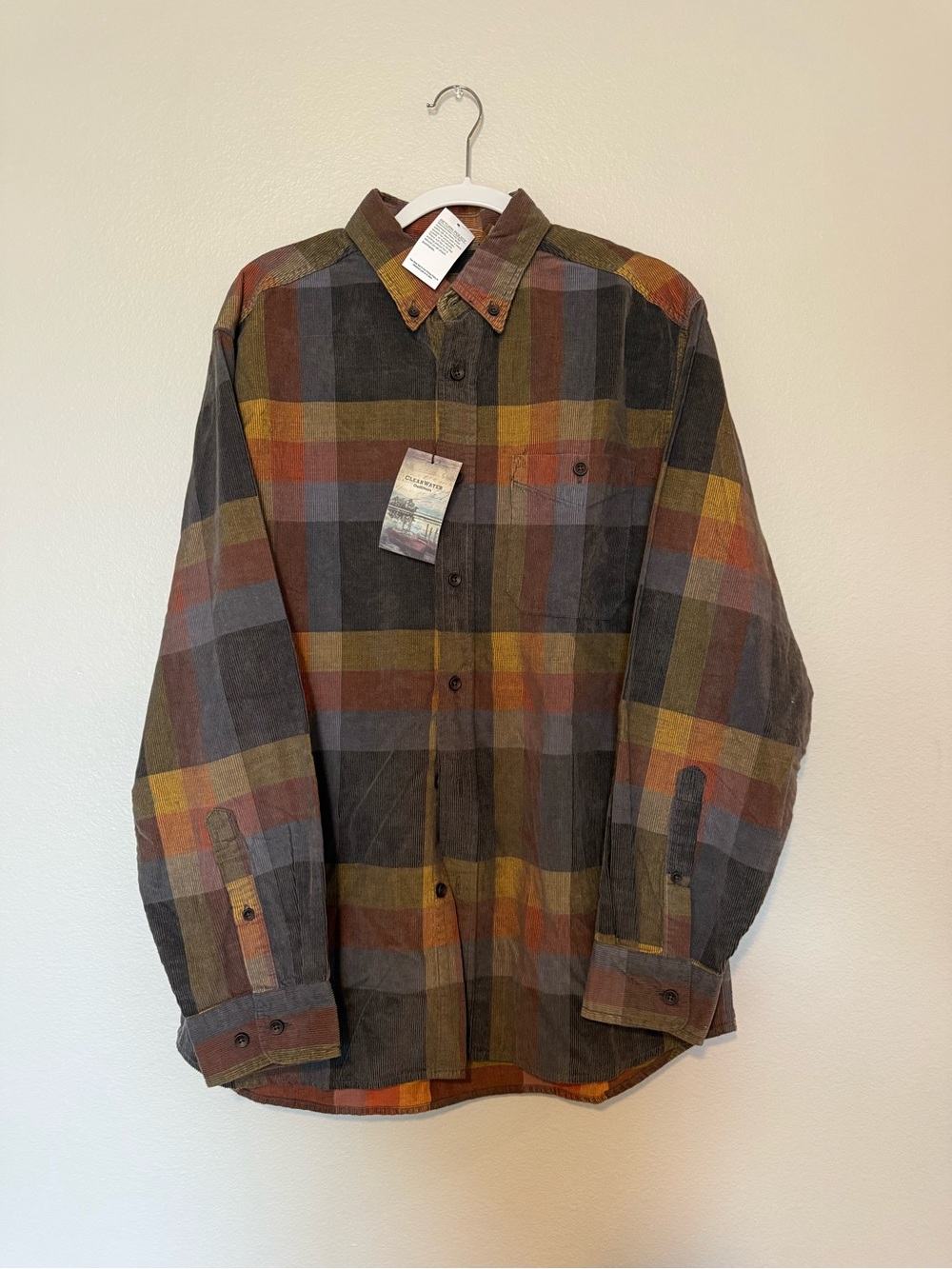 Casual Plaid Button-Down Shirt in Rust, Olive & Gray